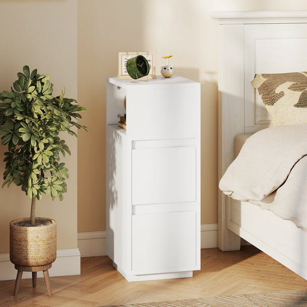 HOMCOM Slim Bedside Table, Narrow Bedside Cabinet with Open Shelf and 2 Drawers for Bedroom, Living Room, White – view 2