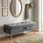 Storage Ottoman, Chenille Upholstered Ottoman Storage Box with Padded Seat, Metal Legs, 114 x 41 x 45 cm, Grey