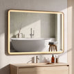 HOMCOM Bathroom Mirror with LED Lights, 100x70cm Rectangle Bathroom Mirror, Dimmable, Bluetooth, Anti-Fog, Gold Tone – view 8