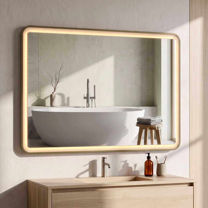 HOMCOM Bathroom Mirror with LED Lights, 100x70cm Rectangle Bathroom Mirror, Dimmable, Bluetooth, Anti-Fog, Gold Tone – view 8