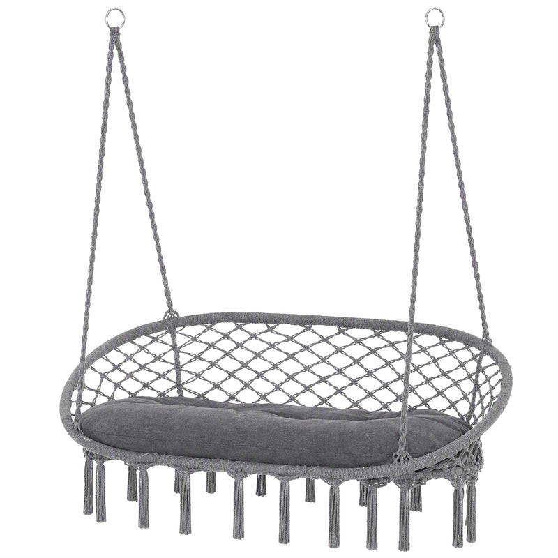 Outsunny Two-Seater Boho Macrame Hammock Swing - Grey – view 10