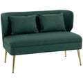 2 Seater Sofa, Linen-look Fabric Small Sofa with Wing Back, Thick Seat, Metal Legs, Dark Green