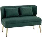 2 Seater Sofa, Linen-look Fabric Small Sofa with Wing Back, Thick Seat, Metal Legs, Dark Green