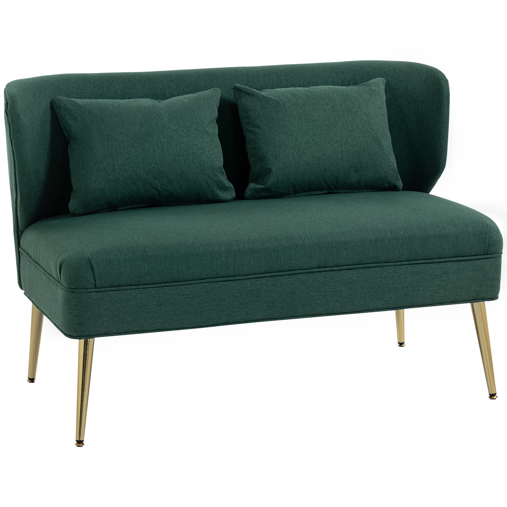 2 Seater Sofa, Linen-look Fabric Small Sofa with Wing Back, Thick Seat, Metal Legs, Dark Green