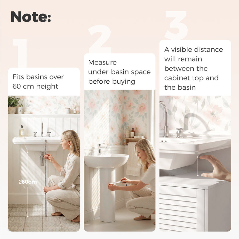 HOMCOM Under Sink Bathroom Cabinet Adjustable Shelf Under Sink Cabinet 2 Louvered Doors, White – view 5
