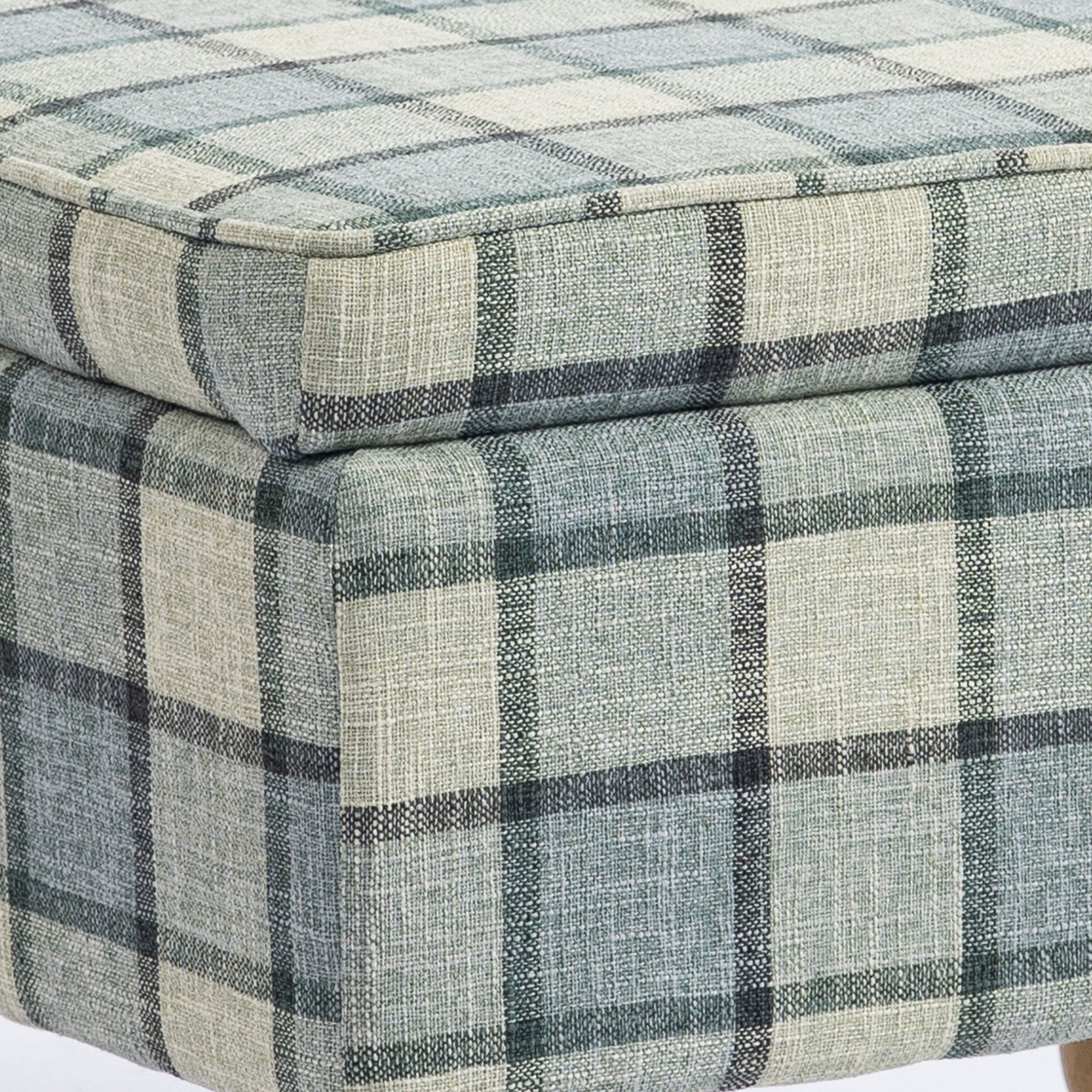 Linen Fabric Upholstered Footstool, Rectangular Storage Stool with Removable Top, Padded Seat and Hidden Space, Grey