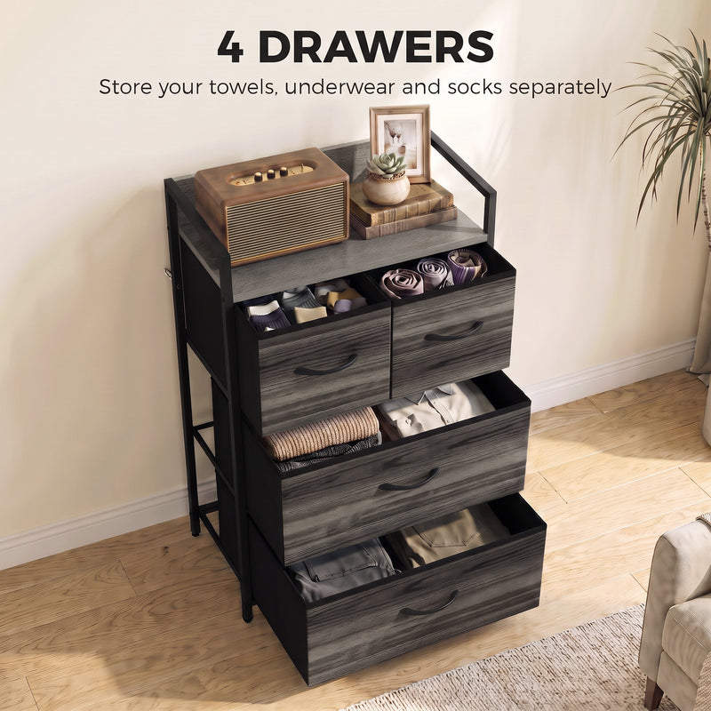 HOMCOM Rustic Chest of Four Fabric Drawers - Grey Wood Effect – view 4