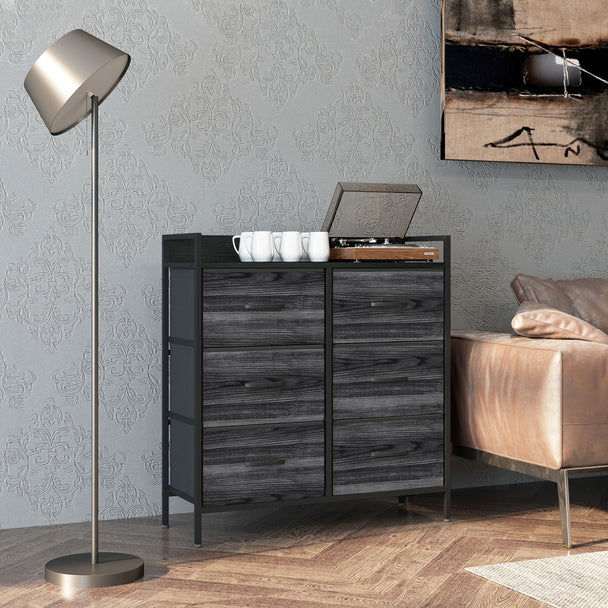 Black 6-drawer rustic fabric chest – image 2