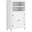 White freestanding bathroom cabinet with two open shelves and lower cupboard, 60 cm wide