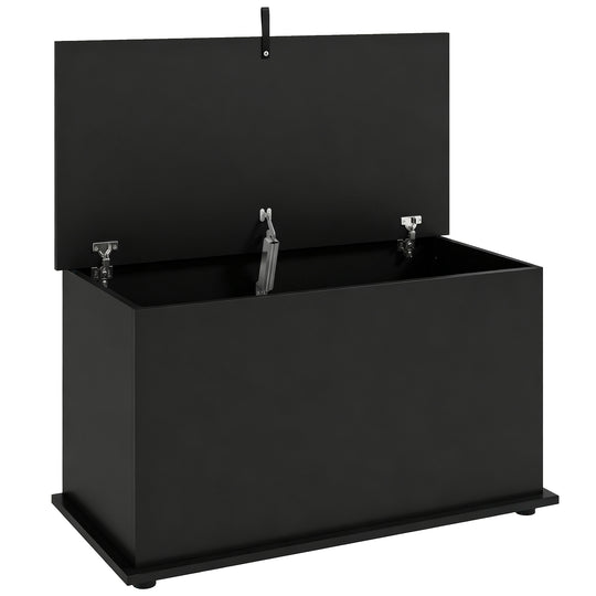 Black 102 litre storage chest blanket box with hinged lid