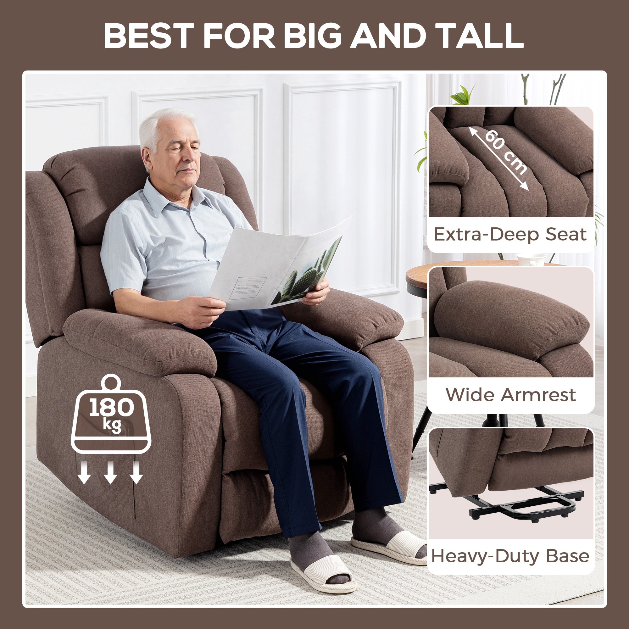 Power Lift Recliner Chair with Vibration Massage, Lift Chair for Elderly with Footrest, Remote, Side Pocket, Dark Brown
