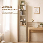 Bookcase Adjustable Shelf Bookshelf Anti-Tip Hardware 6-Tier Storage Cabinet Oak Wood Effect
