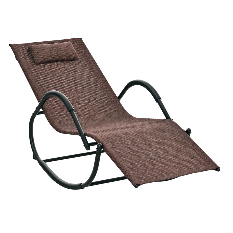 Brown zero gravity rocking lounger with rattan-effect seat and head pillow