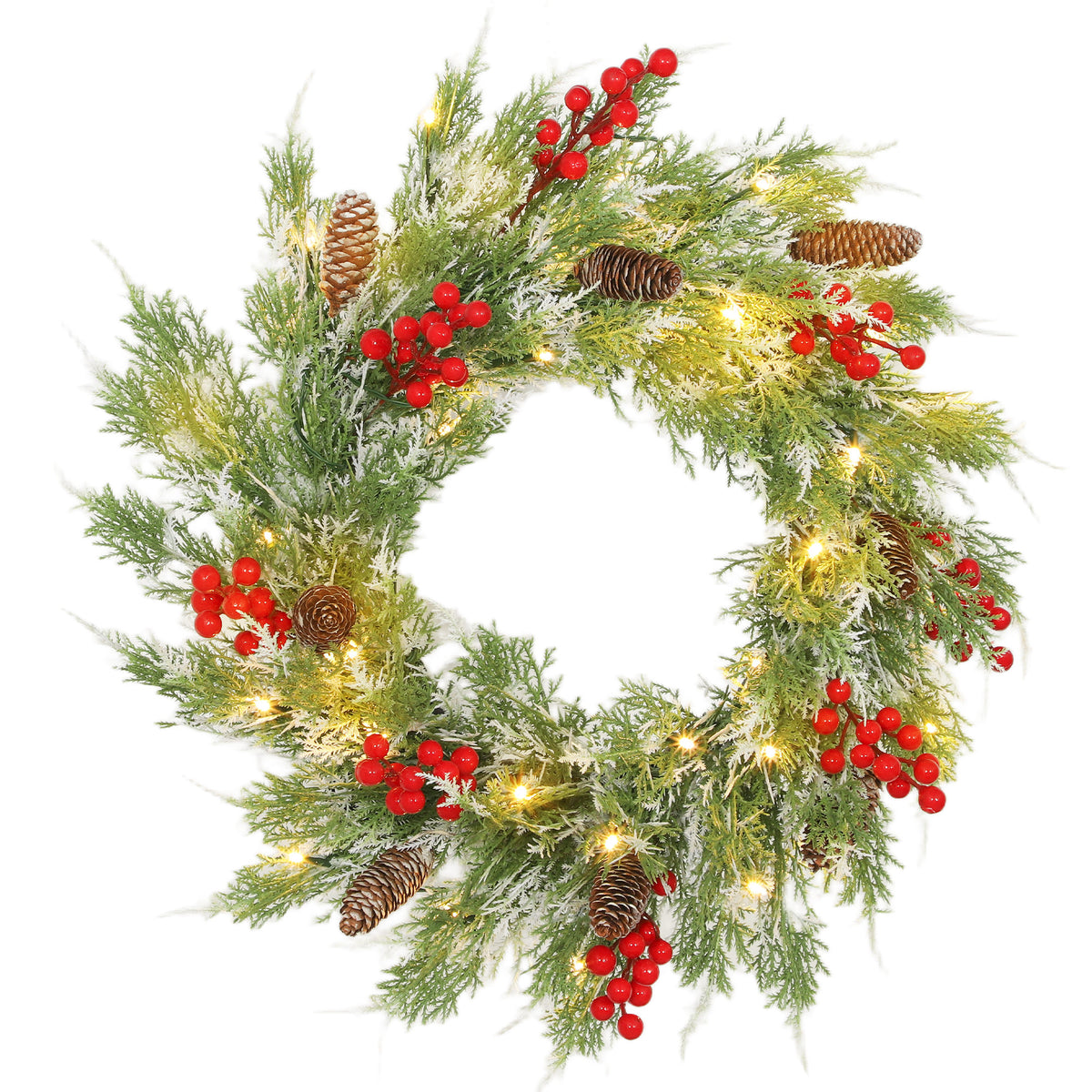 60cm Pre-Lit Christmas Wreath on a white background