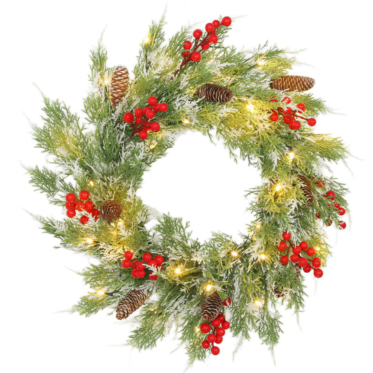 60cm Pre-Lit Christmas Wreath on a white background
