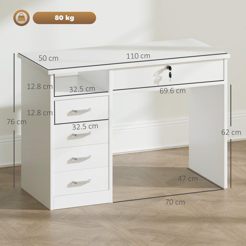 110 cm computer desk with 5 drawers – image 3