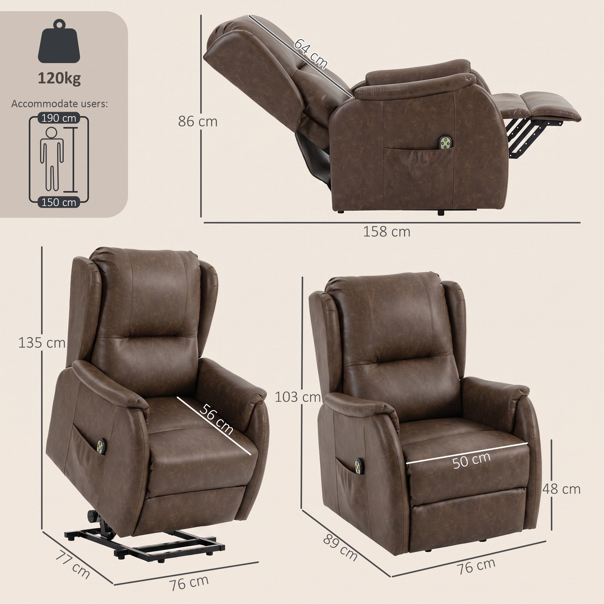 Power Lift Recliner Chair, Dual Motor Electric Lift Chair for Elderly with Remote Control, Brown