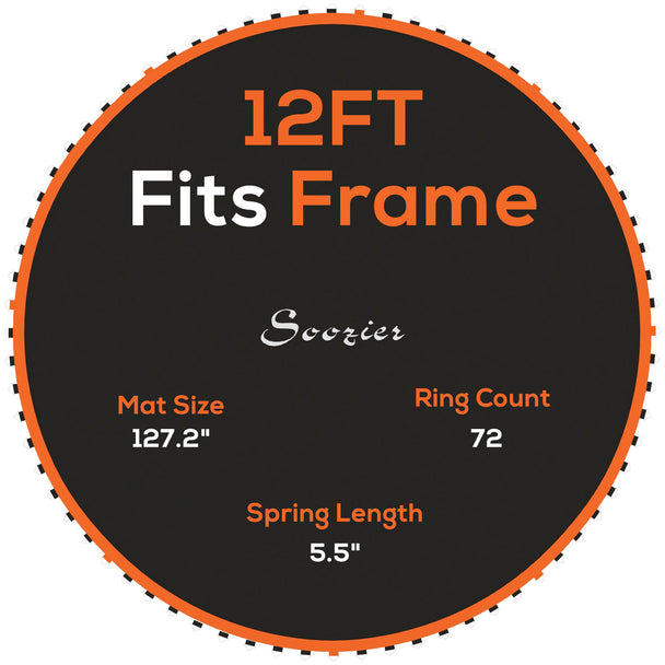 Orange 12ft replacement trampoline jumping mat with V-rings and spring tool