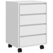 White four-drawer mobile filing cabinet on wheels