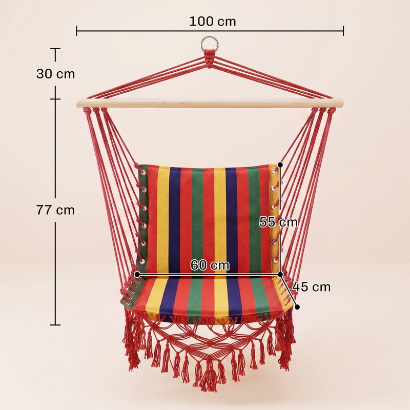 Outsunny Hammock Chair Swing Colourful Striped Tree Hanging Seat Porch Indoor Outdoor Fabric Garden Furniture – view 3