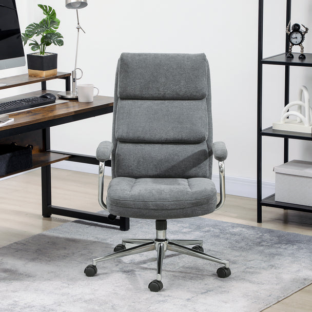 HOMCOM Executive Office Chair, Linen Fabric Computer Desk Chair with Double-Layer Back Cushion, Rocking Function – view 2
