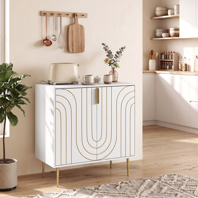 HOMCOM Modern Kitchen Cupboard, Storage Cabinet with 2 Doors, Adjustable Shelf and Metal Legs, White – view 8