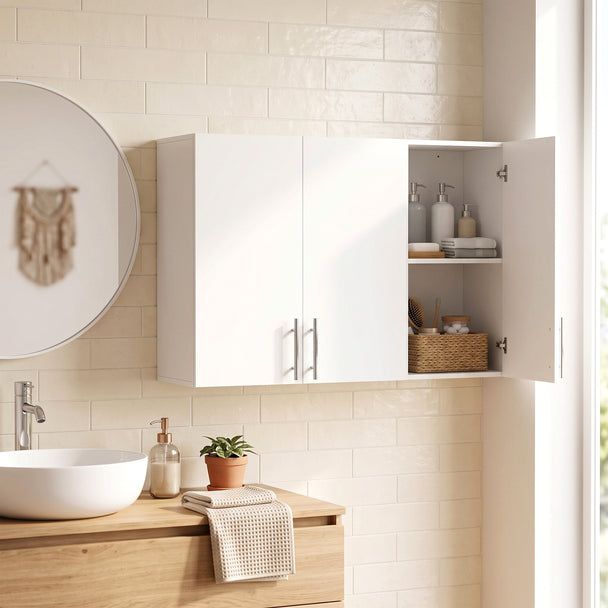 HOMCOM Bathroom Wall Cabinet, Wall-Mounted Bathroom Storage Cabinet with 3 Doors, Adjustable Shelf, High Gloss White – view 2