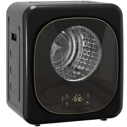 Black and gold-tone 4 kg compact vented tumble dryer with touch control and see-through door