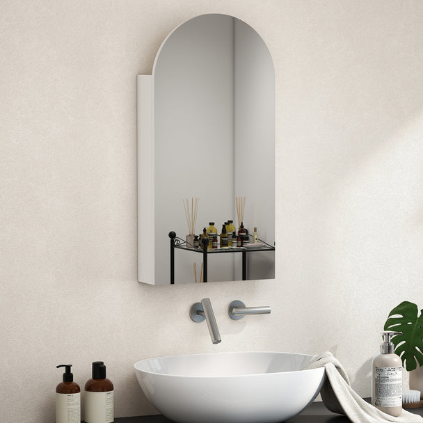 Arched mirror cabinet with glass shelves in white – image 2
