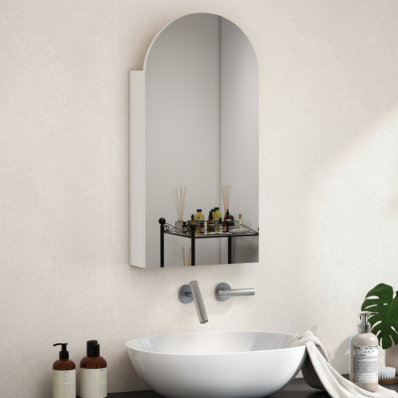 Arched mirror cabinet with glass shelves in white – image 2