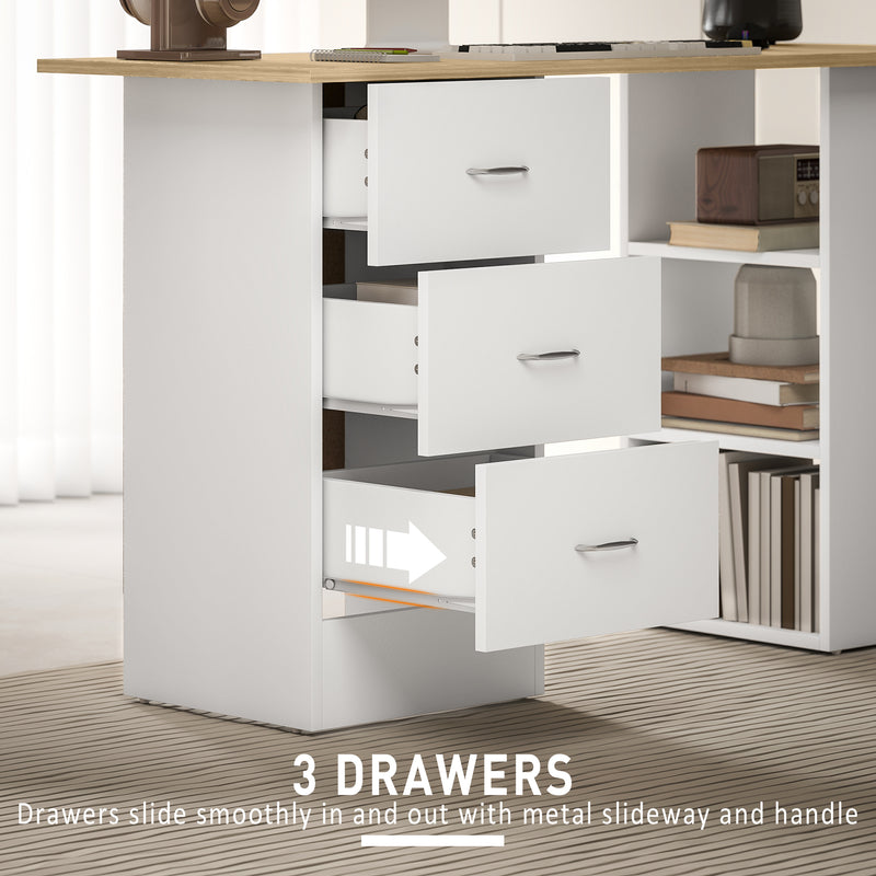 HOMCOM Computer Desk with Drawers, Home Office Desk, Writing Table, PC Workstation with 3 Storage Shelves for Working – view 5