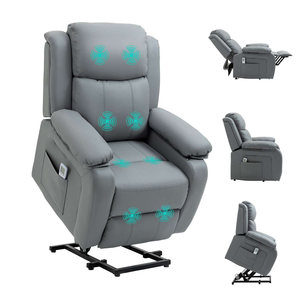 160° Power Lift Massage Recliner – Grey Faux Leather