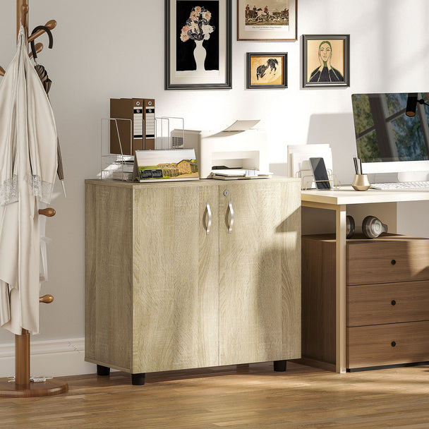 Lockable office storage cabinet – oak – image 2