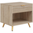 HOMCOM Bedside Table with Drawer and Open Compartment, Nightstand with Handle for Bedroom, Living Room, Natural Wood