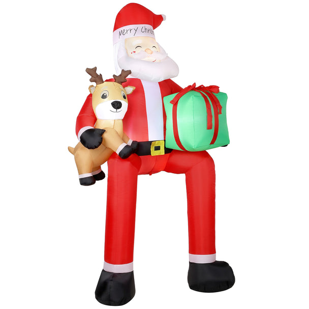 9.3ft Hanging Santa and Reindeer Christmas Inflatable on a white background