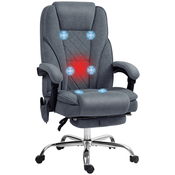 Vinsetto Massage Office Chair, Heated Reclining Computer Chair with Adjustable Height and Footrest, Dark Grey