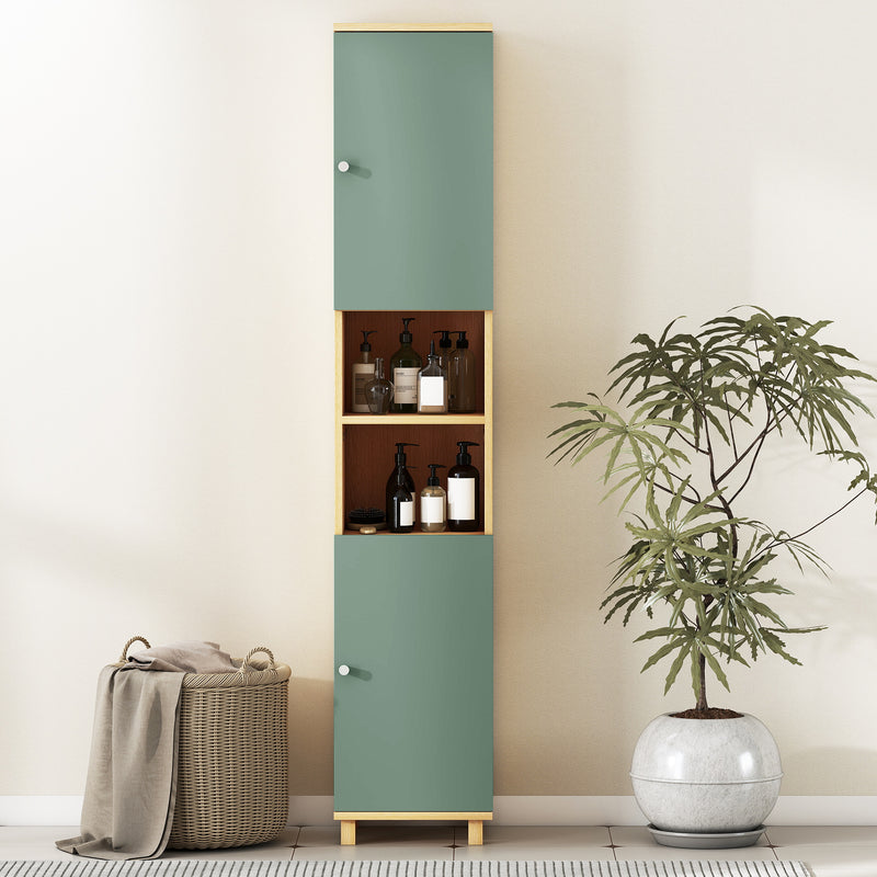 Tall bathroom cabinet in green & natural – image 7
