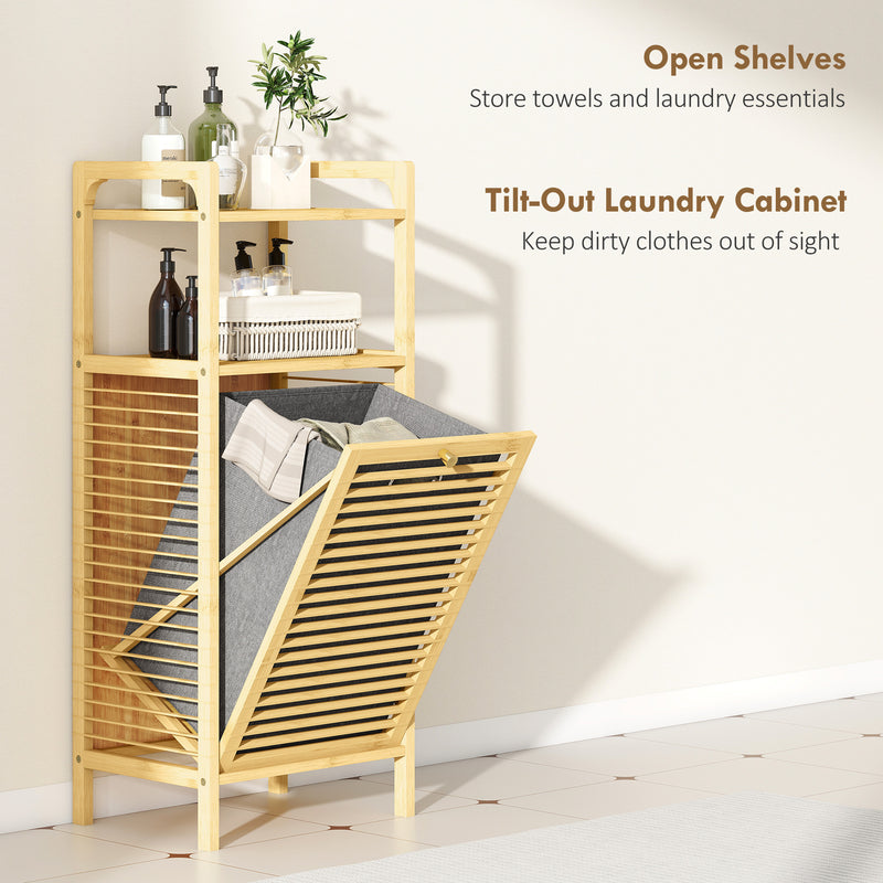 Bamboo laundry cabinet with hamper – image 4
