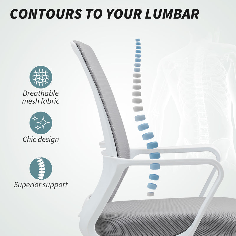 HOMCOM Draughtsman Chair, Mesh Drafting Chair, Ergonomic Office Chair with Lumbar Support, Adjustable Foot Ring, Grey – view 6