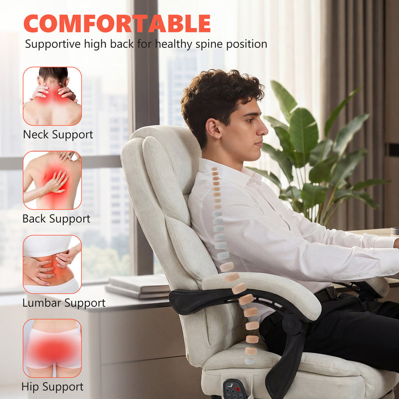HOMCOM Office Chair with 6-point Vibration Massage and Heat, Fabric Desk Chair with Footrest, High Back, Cream White – view 5