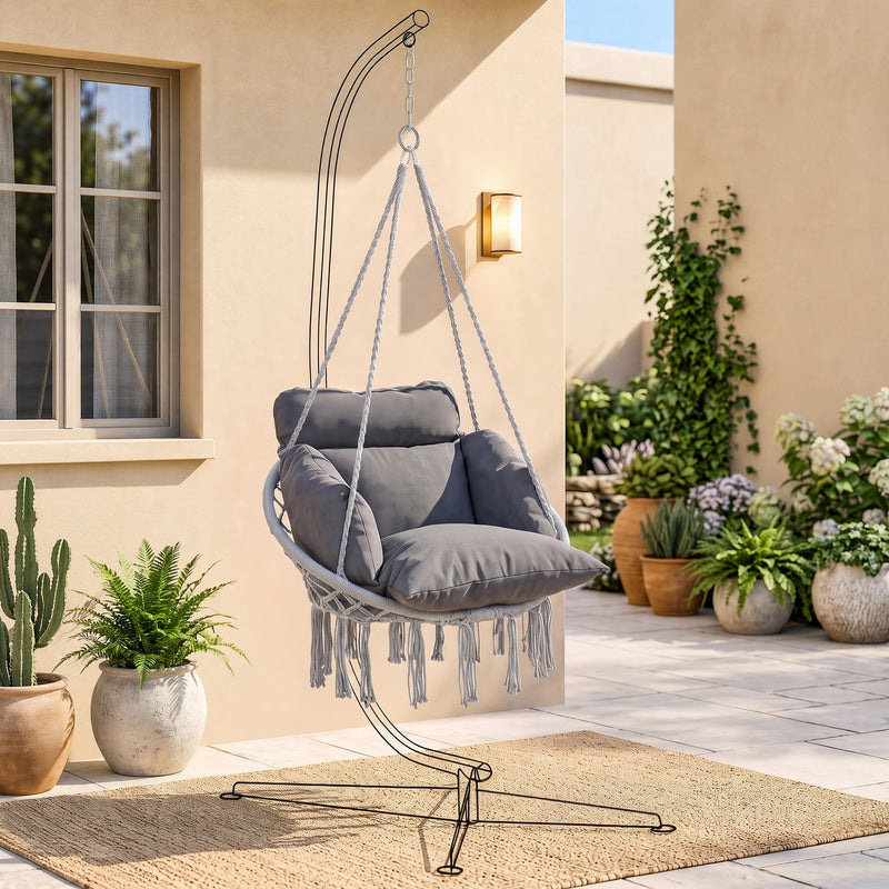 Outsunny Hanging Chair Outdoor Hammock Chair with Soft Cushion, Cotton Rope Boho Style Swing Chair, Hanging Garden – view 8