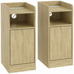 HOMCOM Slim Bedside Table Set of 2 with Charging Station, Narrow Bedside Cabinet with Adjustable Shelf, Oak