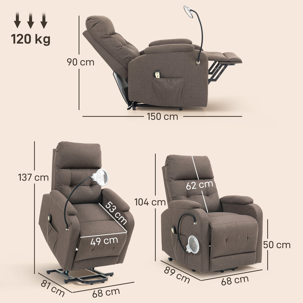 Electric Rise/Recline Armchair, with Reading Light - Brown