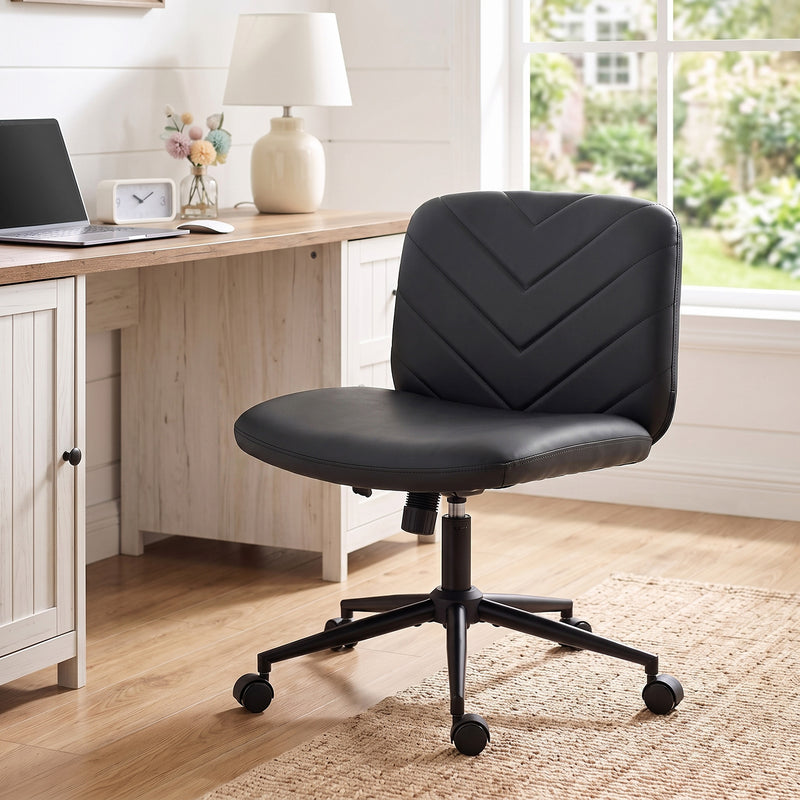 HOMCOM Home Office Desk Chair Height Adjustable Swivel Chair Cross Legged Wide Seat Swivel Wheels Black – view 8