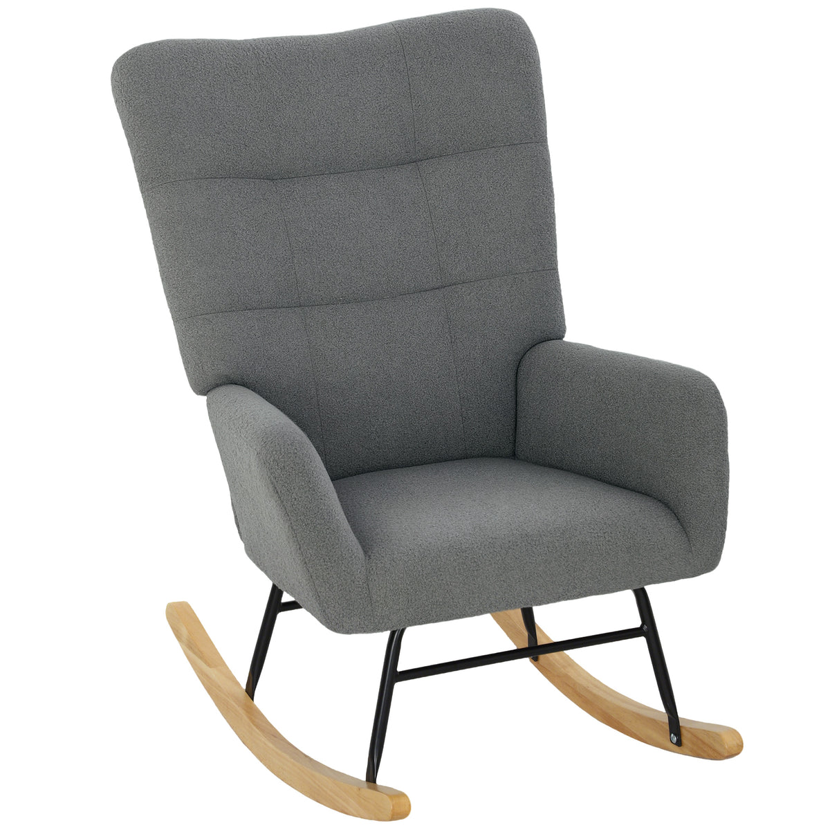 Teddy Fleece Rocking Chair with Wooden Runners – Grey