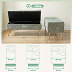 Storage Ottoman, Chenille Upholstered Ottoman Storage Box with Padded Seat, Metal Legs, 114 x 41 x 45 cm, Light Green