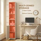 Bookcase Adjustable Shelf Bookshelf Anti-Tip Hardware 6-Tier Storage Cabinet Oak Wood Effect
