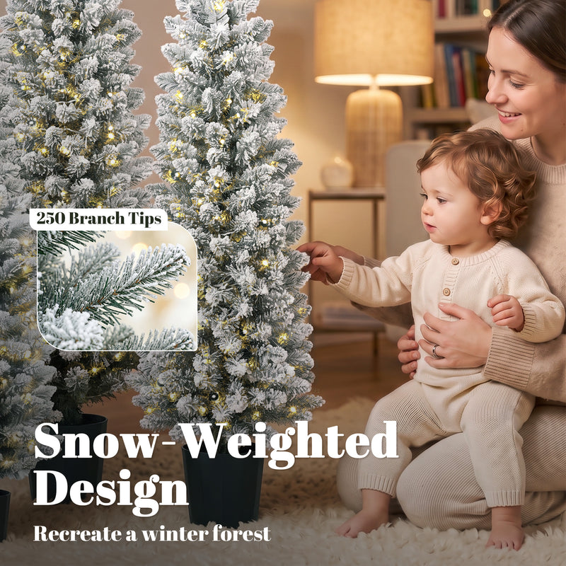 Set of 3 pre-lit snowy pencil trees, warm white – image 6