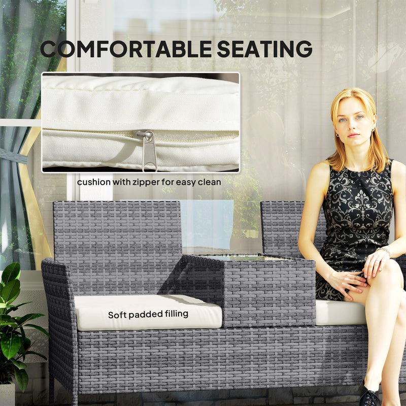 2-seater rattan bench with table – image 7