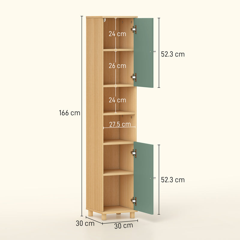 Tall bathroom cabinet in green & natural – image 3
